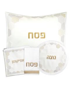 PU Leather Pesach Set - Hexagon Dot Border - Gold & Silver