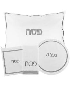 PU Leather Pesach Set - Hotel Style - White & Silver