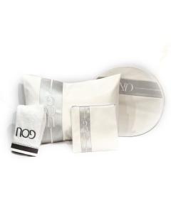 PU Leather Pesach Set - Vertical Line 2 Tone - White & Silver