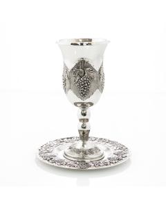 Silverplate Elijah Kiddush Goblet Grape Design with Tray