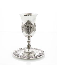 Silverplate Elijah Kiddush Goblet Grape Design With Tray 9 inches