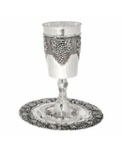 Nickel Kiddush Goblet Elijah Cup Grape Design