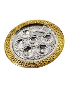 Silver Plated Gold Seder Plate Diamond Design