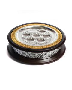 Silver Plated/Wood Matzah Box & Seder Plate-Gold