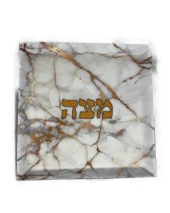 White, Gold-Marble Matzah Tray-Stainless Steel