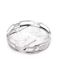 White & Gray Round Marble Matzah Tray