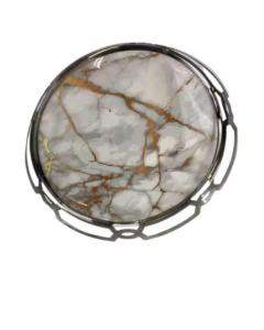 White & Gold Round Marble Matzah Tray