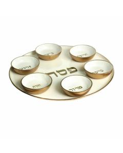 Aluminum Seder Plate - White W/ Gold
