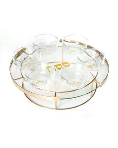 Raised Glass Seder Plate - Gold Stand