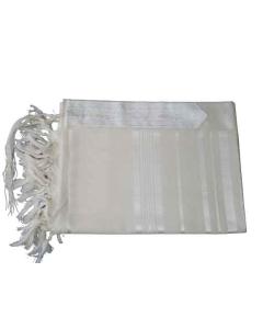 #60 Talis Hamefoar Deluxe Sefardi White on White with Thick Strings - #60 for person of Height 5'5 to 5'7 - W:72 L:55