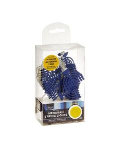 Battery Operated Blue Metal Menorahs Light Set