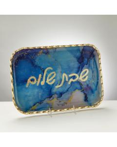 "Marble Design" Glass Rectangle Shabbat Tray