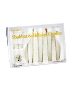 Premium Hand Crafted White Frosted Shabbat Candles - 12/Box