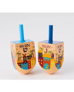 Set of 2 Jerusalem Painted Wood Dreidels