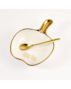 Apple Shaped Ceramic Honey Dish With Spoon