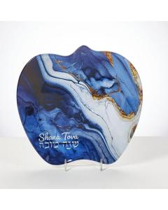 Rosh Hashanah Glass Apple Plate w/ Blue Marble Design