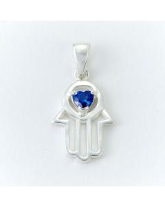 3/4" Sterling Hamsa Pendant with Blue Stone