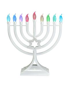 Pearl White LED Glow Menorah, Multifunction & Color Changing