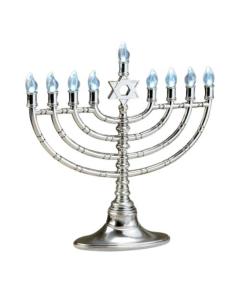 Silvertone LED Menorah with Clear Bulbs, Micro USB Cord