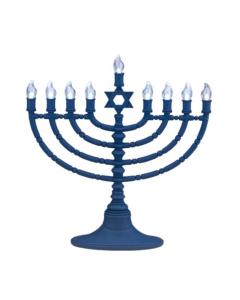 Battery Operated Blue LED Electronic Menorah with Clear Bulbs