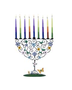Flowering Tree Hand-Crafted Metal Menorah