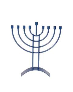 Traditional Steel Menorah, Matte Slate Blue Finish