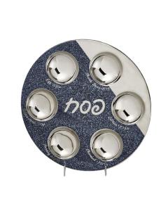 Starry Night Ceramic Seder Plate In Navy And Silver