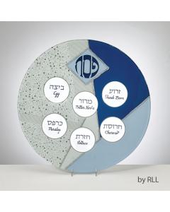 Blue Glass Seder Plate with Silver Glitter Accents