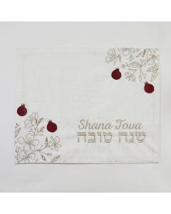 White Rosh Hashana Challah Cover with Gold Embroidery