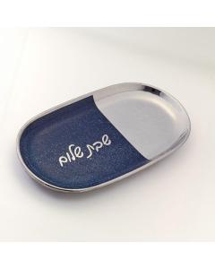 Colorblock Ceramic Shabbat Serving Tray Silver & Navy