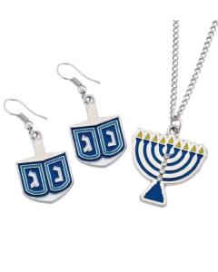 Set of Dreidel Earrings & Menorah Necklace