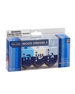 Large Colorblock Wood Dreidels Handpainted In Shades of Blue