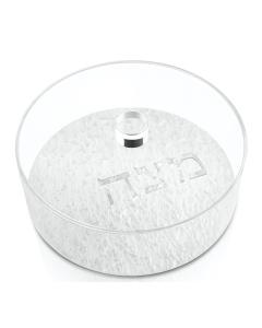 White Marble Round Lucite Matzah Box