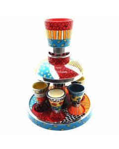 Hadarya Hand Painted Kiddush Fountain 6 Cups - Colorful