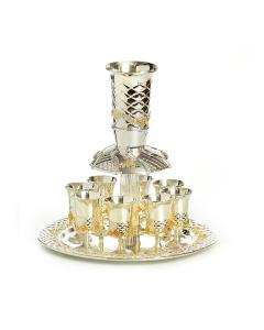 Silverplate 8 Cup Wine Fountain on Stem - Gold - Pillow Design
