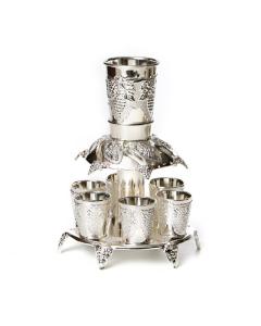 Silverplate Filigree Kiddush Fountain - 6 Cups - Grapes Design