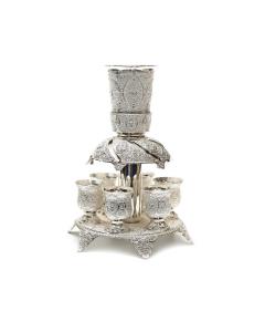 Silverplate Filigree Kiddush Fountain with 6 Cups