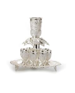 Silverplate Filigree Kiddush Fountain - 8 Cups - on Stem
