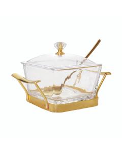 Glass Dip Bowl on Silver Stand w/ Spoon