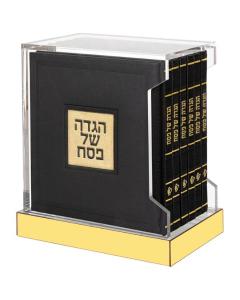 Lucite Haggados Stand with 6 Hardcover Haggados  - Edut Hamizrach (Black)