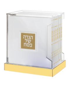 Lucite Haggados Stand with 6 Hardcover Haggados - Edot Hamizrach (White)