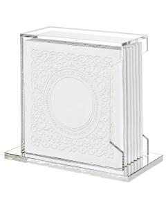 Faux Leather Lacey style Haggadahs in Lucite Stand  - Ashkenaz (White)