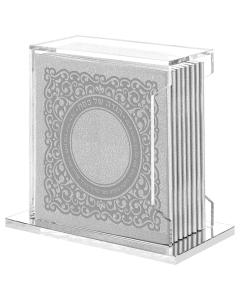 Faux Leather Lacey style Haggadahs in Lucite Stand  - Ashkenaz (Silver)