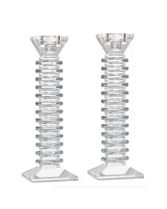 Stacked Design Crystal Candlesticks Set - Clear