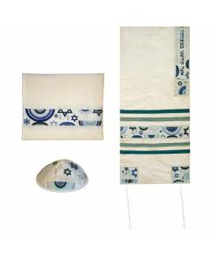 Machine Embroidered Tallit Set-- Star Of David (EM-TAB3B)
