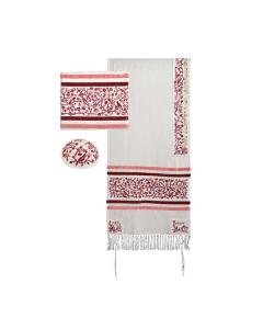 Tallit- Embroidered Birds- White/Pink
