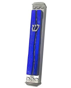 Ice Blue Parting of the Sea Art Glass Mezuzah - Glass on Metal