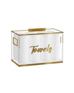 Classic Towel Box with 8 Towels and Script Plaque - Gold