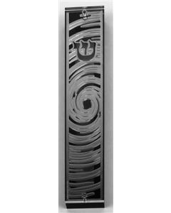 Silver Plated Mezuzah Case - Black Border - Spiral Design - 15 Cm