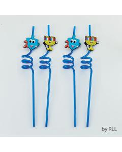 Set of 4 Chanukah Straws with Dreidels and Menorahs